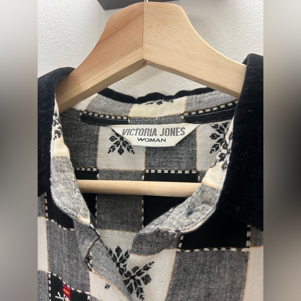 Vintage 90s Christmas Flannel Plaid Embroidered Button Down Sweater Size XL - Picture 3 of 8